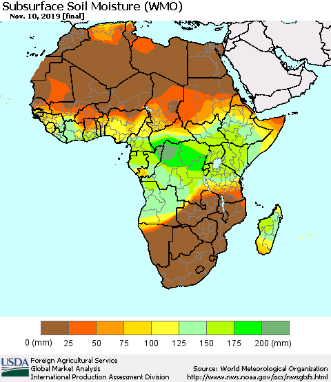 Africa Subsurface Soil Moisture (WMO) Thematic Map For 11/4/2019 - 11/10/2019