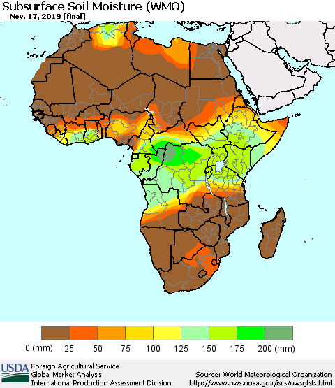Africa Subsurface Soil Moisture (WMO) Thematic Map For 11/11/2019 - 11/17/2019