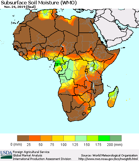 Africa Subsurface Soil Moisture (WMO) Thematic Map For 11/18/2019 - 11/24/2019