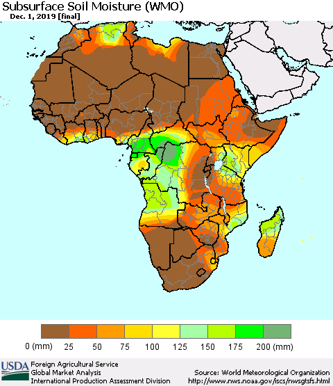 Africa Subsurface Soil Moisture (WMO) Thematic Map For 11/25/2019 - 12/1/2019