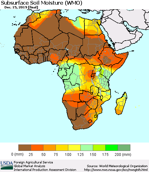 Africa Subsurface Soil Moisture (WMO) Thematic Map For 12/9/2019 - 12/15/2019
