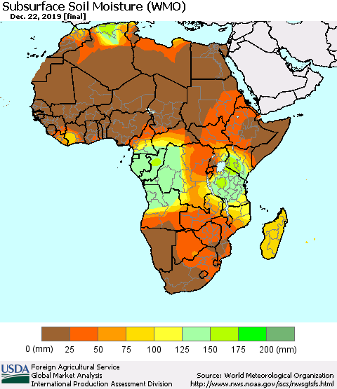 Africa Subsurface Soil Moisture (WMO) Thematic Map For 12/16/2019 - 12/22/2019