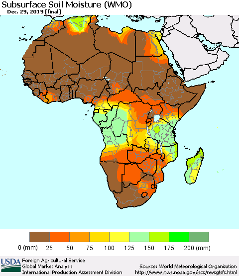 Africa Subsurface Soil Moisture (WMO) Thematic Map For 12/23/2019 - 12/29/2019