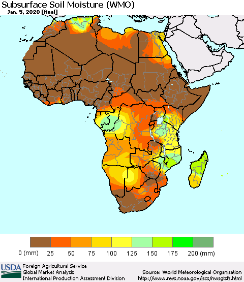Africa Subsurface Soil Moisture (WMO) Thematic Map For 12/30/2019 - 1/5/2020