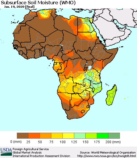 Africa Subsurface Soil Moisture (WMO) Thematic Map For 1/13/2020 - 1/19/2020