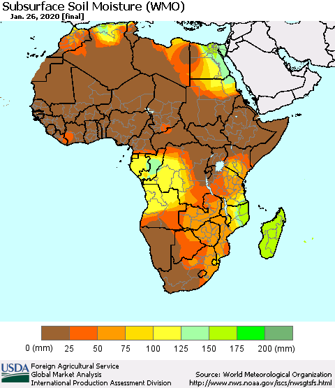 Africa Subsurface Soil Moisture (WMO) Thematic Map For 1/20/2020 - 1/26/2020