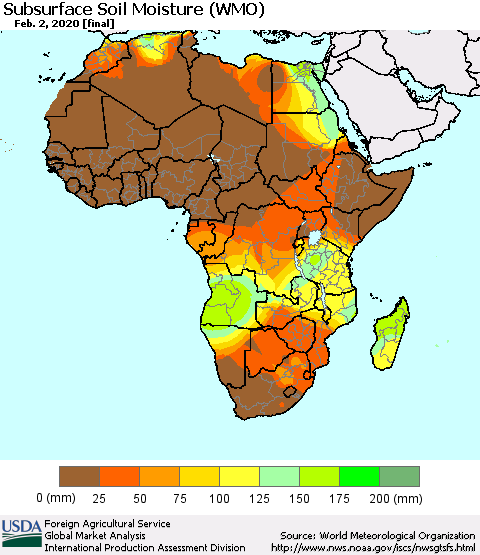 Africa Subsurface Soil Moisture (WMO) Thematic Map For 1/27/2020 - 2/2/2020
