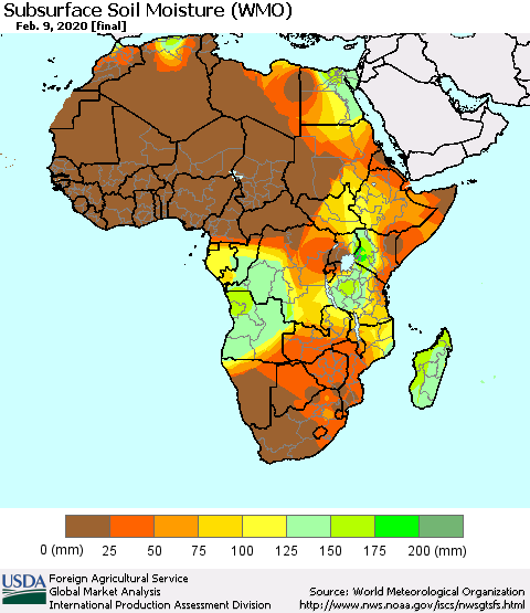 Africa Subsurface Soil Moisture (WMO) Thematic Map For 2/3/2020 - 2/9/2020