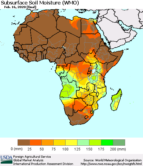 Africa Subsurface Soil Moisture (WMO) Thematic Map For 2/10/2020 - 2/16/2020