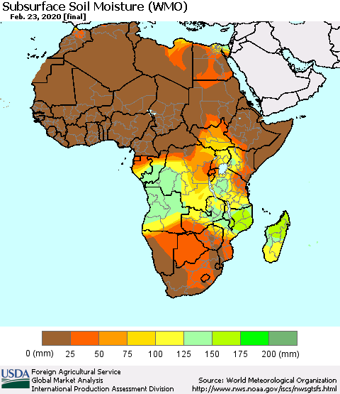 Africa Subsurface Soil Moisture (WMO) Thematic Map For 2/17/2020 - 2/23/2020