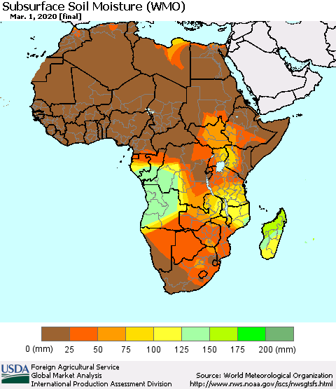 Africa Subsurface Soil Moisture (WMO) Thematic Map For 2/24/2020 - 3/1/2020