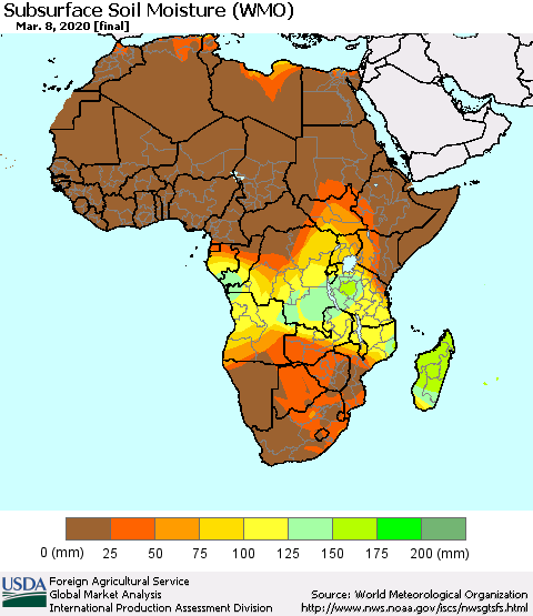 Africa Subsurface Soil Moisture (WMO) Thematic Map For 3/2/2020 - 3/8/2020