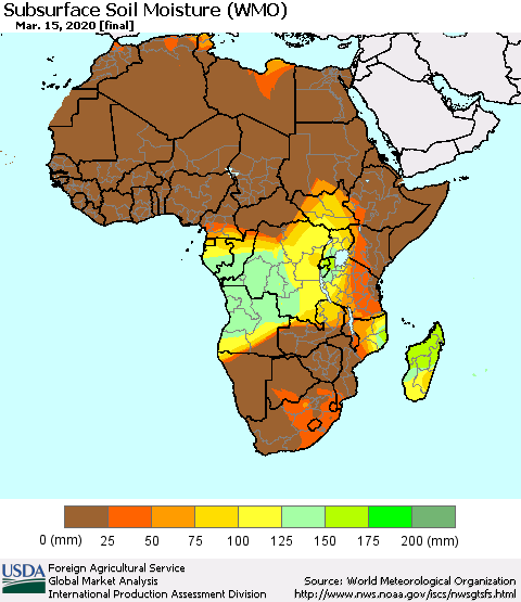 Africa Subsurface Soil Moisture (WMO) Thematic Map For 3/9/2020 - 3/15/2020