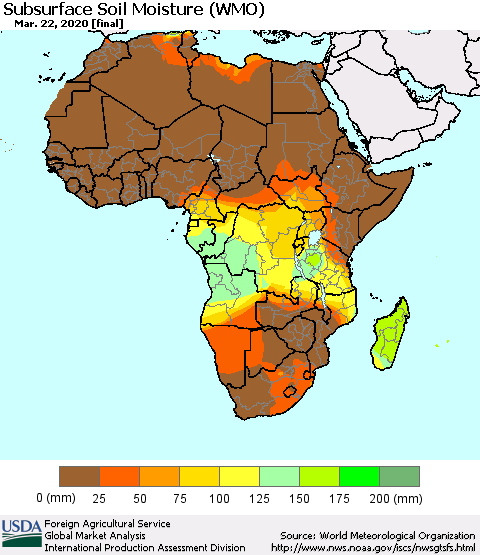 Africa Subsurface Soil Moisture (WMO) Thematic Map For 3/16/2020 - 3/22/2020