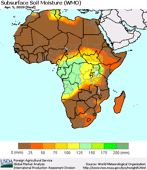 Africa Subsurface Soil Moisture (WMO) Thematic Map For 3/30/2020 - 4/5/2020