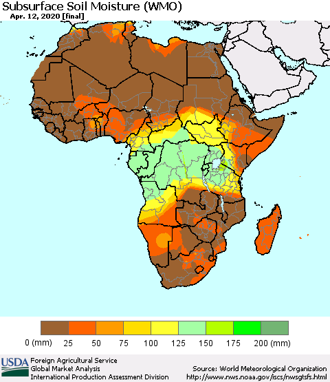 Africa Subsurface Soil Moisture (WMO) Thematic Map For 4/6/2020 - 4/12/2020