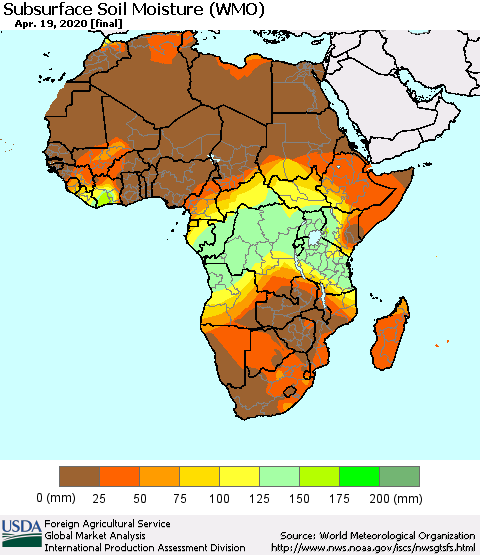 Africa Subsurface Soil Moisture (WMO) Thematic Map For 4/13/2020 - 4/19/2020