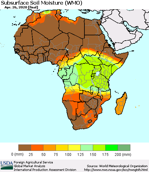 Africa Subsurface Soil Moisture (WMO) Thematic Map For 4/20/2020 - 4/26/2020