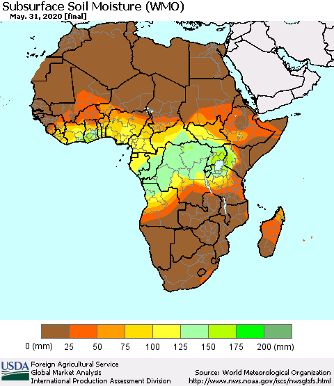 Africa Subsurface Soil Moisture (WMO) Thematic Map For 5/25/2020 - 5/31/2020