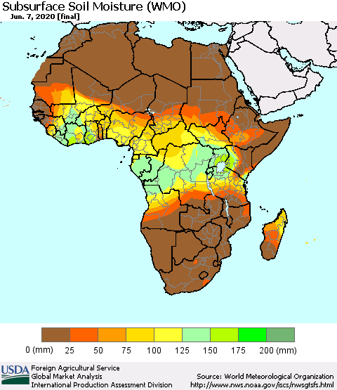 Africa Subsurface Soil Moisture (WMO) Thematic Map For 6/1/2020 - 6/7/2020