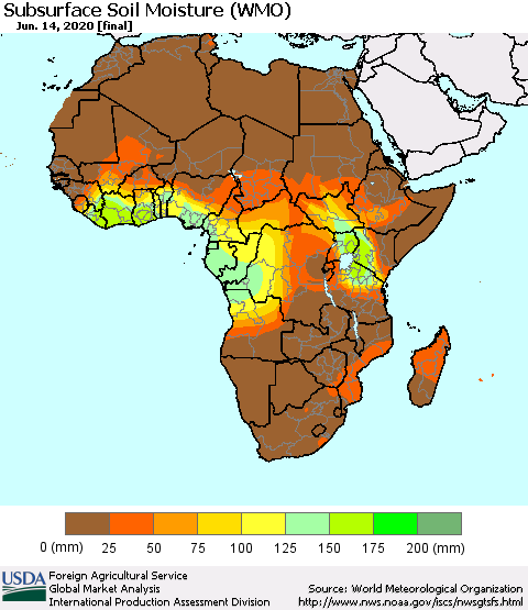 Africa Subsurface Soil Moisture (WMO) Thematic Map For 6/8/2020 - 6/14/2020