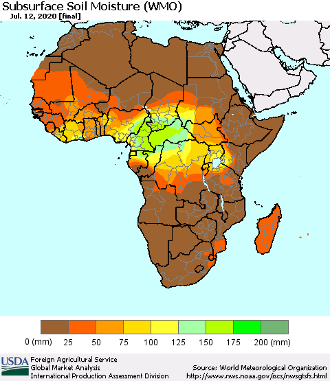 Africa Subsurface Soil Moisture (WMO) Thematic Map For 7/6/2020 - 7/12/2020