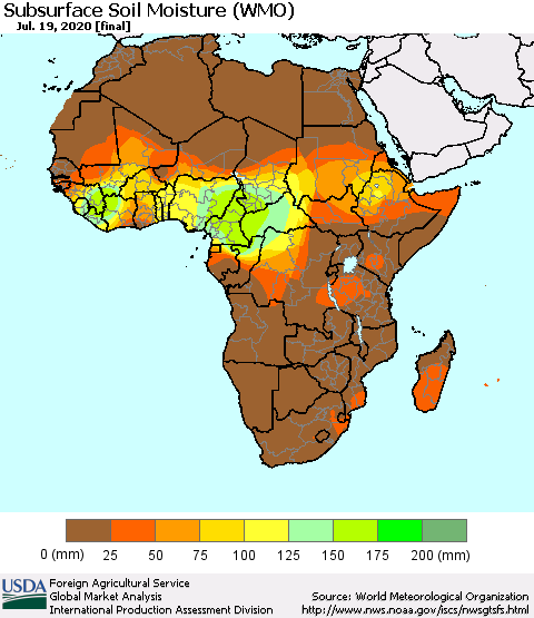 Africa Subsurface Soil Moisture (WMO) Thematic Map For 7/13/2020 - 7/19/2020