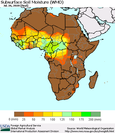 Africa Subsurface Soil Moisture (WMO) Thematic Map For 7/20/2020 - 7/26/2020