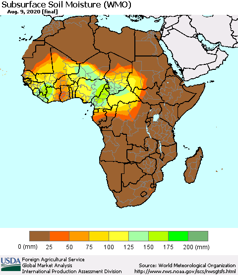 Africa Subsurface Soil Moisture (WMO) Thematic Map For 8/3/2020 - 8/9/2020