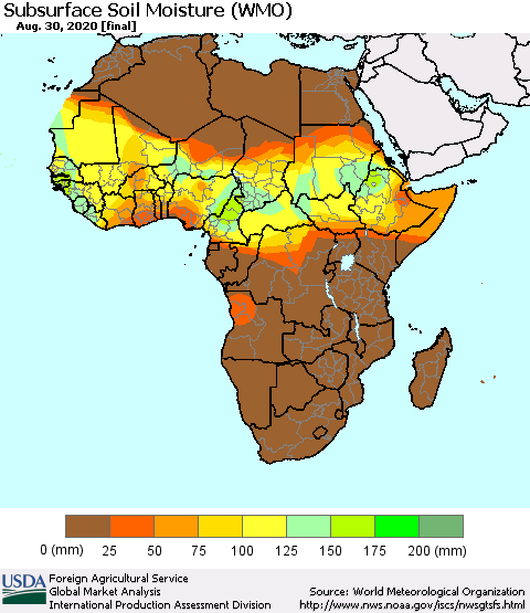 Africa Subsurface Soil Moisture (WMO) Thematic Map For 8/24/2020 - 8/30/2020