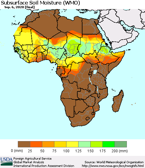 Africa Subsurface Soil Moisture (WMO) Thematic Map For 8/31/2020 - 9/6/2020