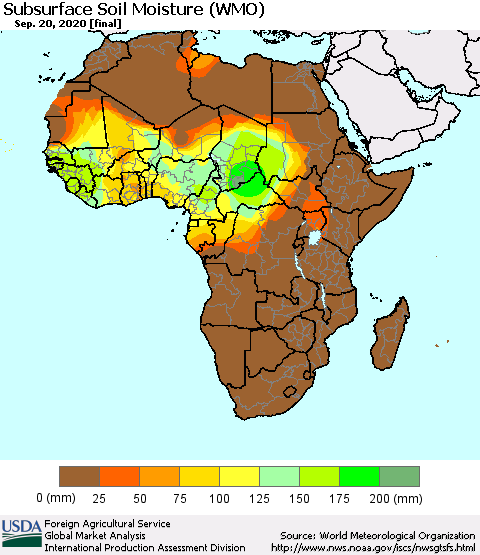Africa Subsurface Soil Moisture (WMO) Thematic Map For 9/14/2020 - 9/20/2020