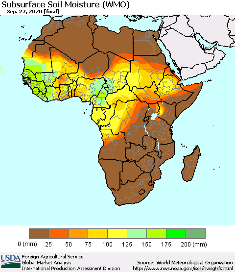 Africa Subsurface Soil Moisture (WMO) Thematic Map For 9/21/2020 - 9/27/2020