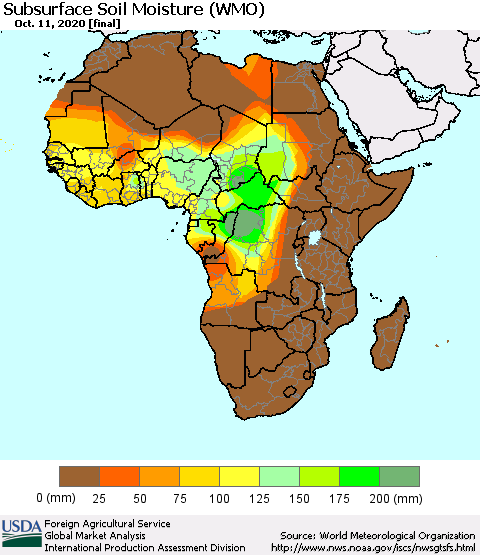Africa Subsurface Soil Moisture (WMO) Thematic Map For 10/5/2020 - 10/11/2020