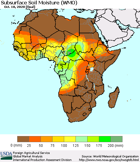 Africa Subsurface Soil Moisture (WMO) Thematic Map For 10/12/2020 - 10/18/2020