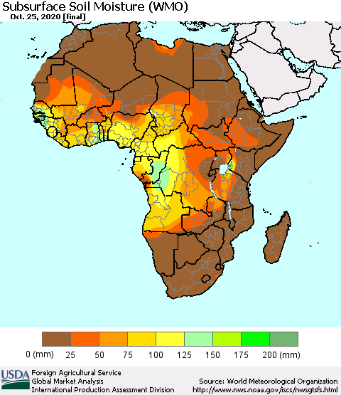 Africa Subsurface Soil Moisture (WMO) Thematic Map For 10/19/2020 - 10/25/2020