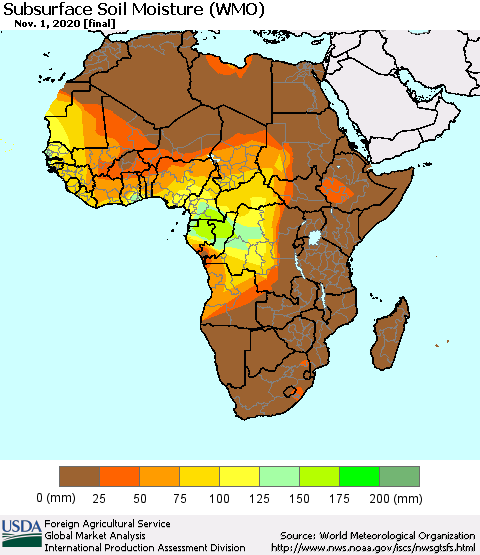 Africa Subsurface Soil Moisture (WMO) Thematic Map For 10/26/2020 - 11/1/2020
