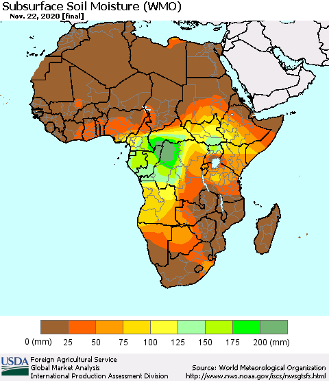Africa Subsurface Soil Moisture (WMO) Thematic Map For 11/16/2020 - 11/22/2020