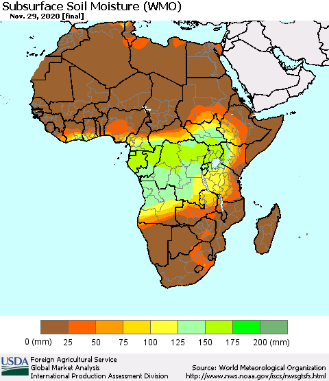 Africa Subsurface Soil Moisture (WMO) Thematic Map For 11/23/2020 - 11/29/2020