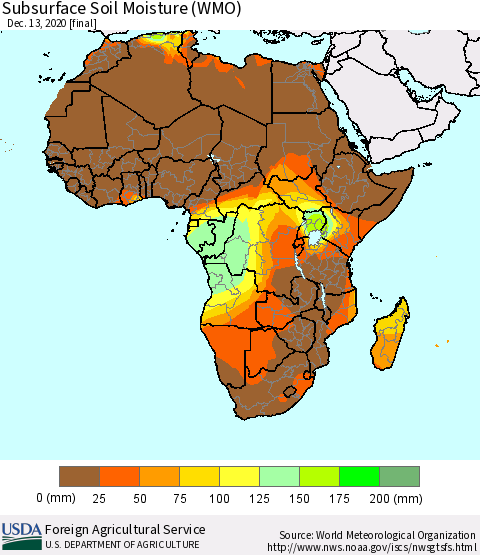 Africa Subsurface Soil Moisture (WMO) Thematic Map For 12/7/2020 - 12/13/2020