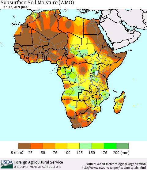 Africa Subsurface Soil Moisture (WMO) Thematic Map For 1/11/2021 - 1/17/2021
