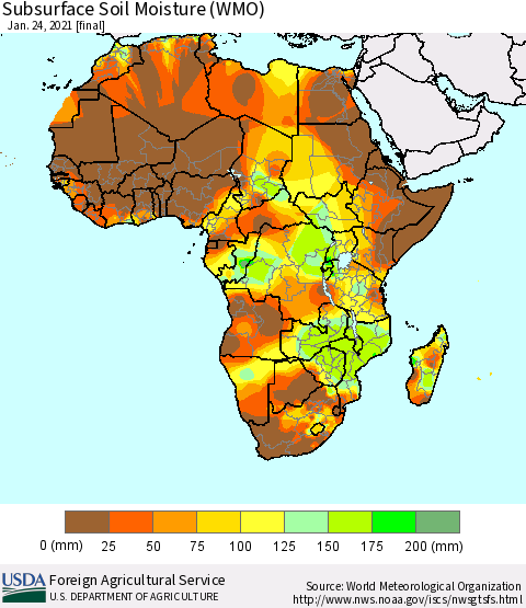 Africa Subsurface Soil Moisture (WMO) Thematic Map For 1/18/2021 - 1/24/2021