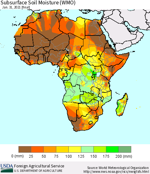 Africa Subsurface Soil Moisture (WMO) Thematic Map For 1/25/2021 - 1/31/2021