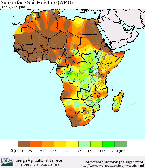 Africa Subsurface Soil Moisture (WMO) Thematic Map For 2/1/2021 - 2/7/2021