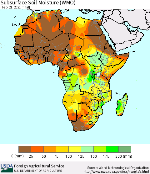Africa Subsurface Soil Moisture (WMO) Thematic Map For 2/15/2021 - 2/21/2021