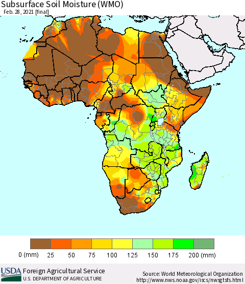 Africa Subsurface Soil Moisture (WMO) Thematic Map For 2/22/2021 - 2/28/2021