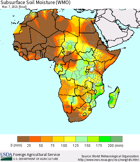 Africa Subsurface Soil Moisture (WMO) Thematic Map For 3/1/2021 - 3/7/2021