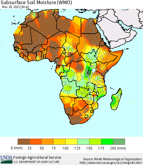 Africa Subsurface Soil Moisture (WMO) Thematic Map For 3/22/2021 - 3/28/2021