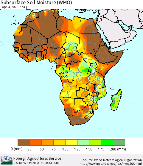 Africa Subsurface Soil Moisture (WMO) Thematic Map For 3/29/2021 - 4/4/2021