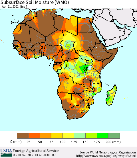Africa Subsurface Soil Moisture (WMO) Thematic Map For 4/5/2021 - 4/11/2021